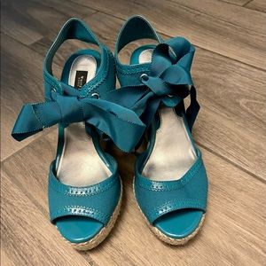 White House Black Market Teal Wedge Sandal